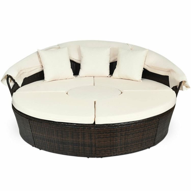 Patio Round Daybed Rattan Furniture Sets with Canopy - Comfortable Living Decor