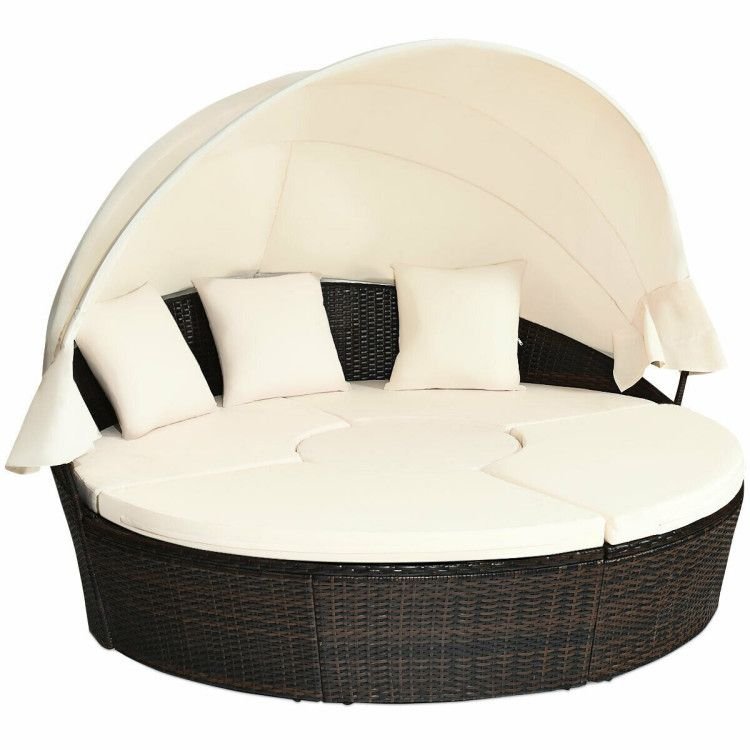 Patio Round Daybed Rattan Furniture Sets with Canopy - Comfortable Living Decor