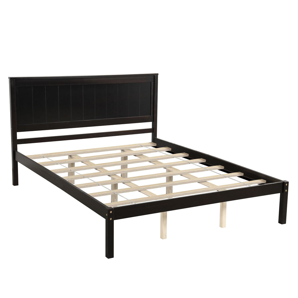 Platform Bed Frame with Headboard ; Wood Slat Support ; No Box Spring Needed ; Queen; Espresso - Comfortable Living Decor