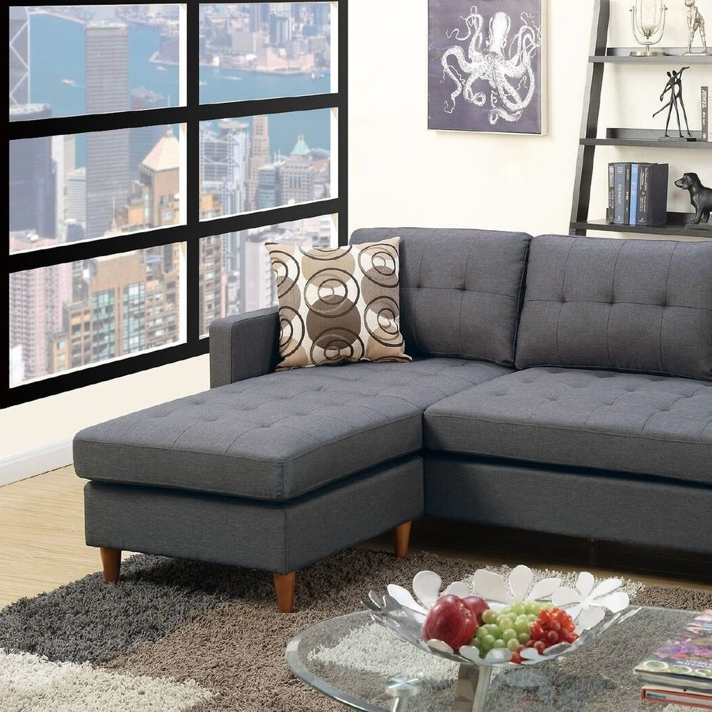 Polyfiber Blue/Grey Sectional Sofa - Comfortable Living Decor