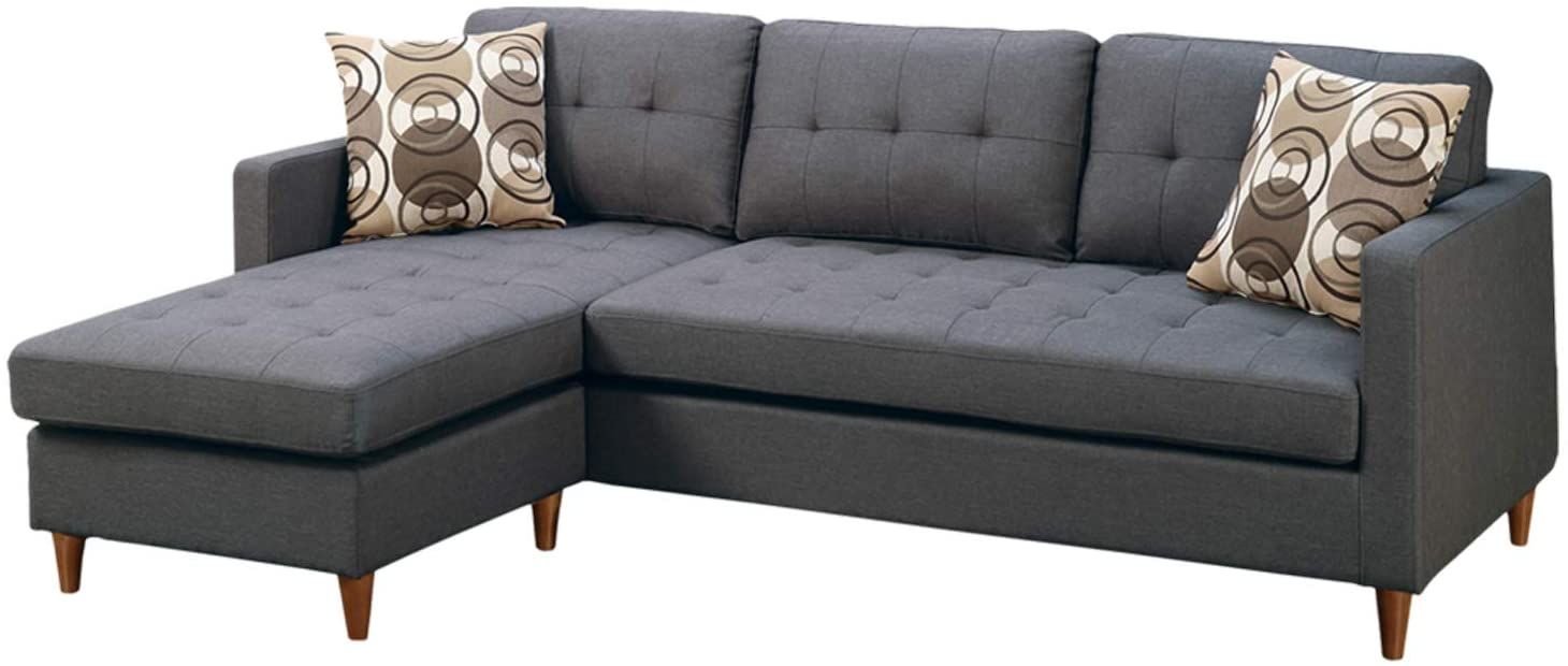 Polyfiber Blue/Grey Sectional Sofa - Comfortable Living Decor