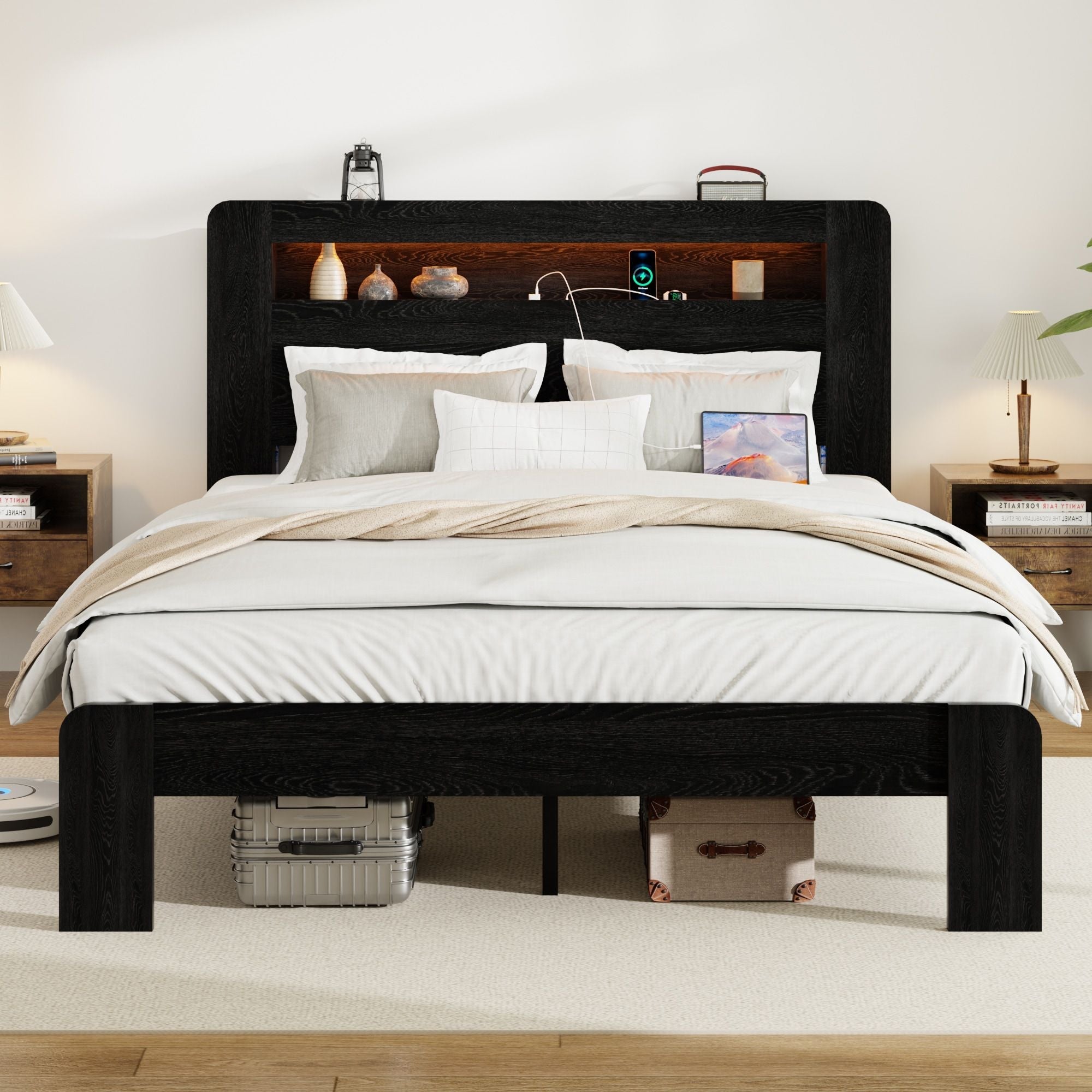 Queen Size Platform Bed Frame w/ LED Light by Yeah Depot - Comfortable Living Decor