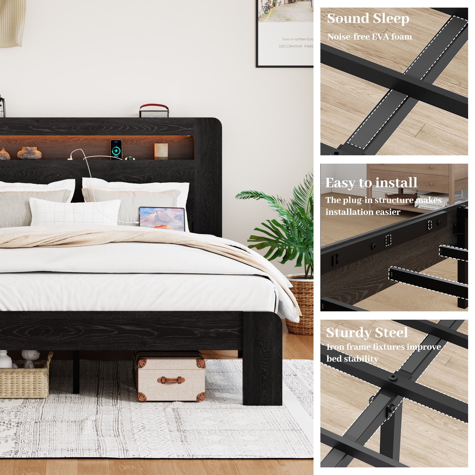 Queen Size Platform Bed Frame w/ LED Light by Yeah Depot - Comfortable Living Decor