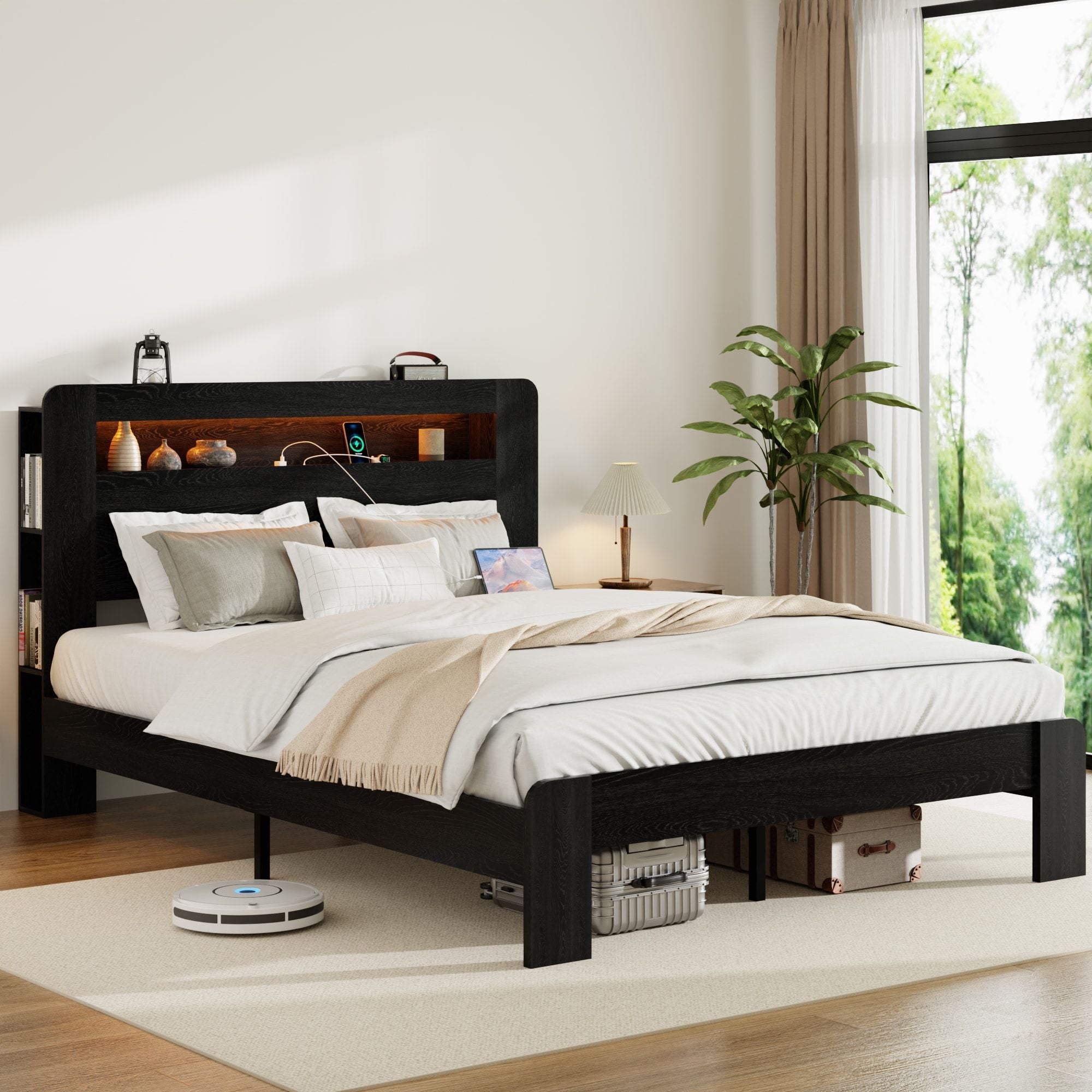 Queen Size Platform Bed Frame w/ LED Light by Yeah Depot - Comfortable Living Decor