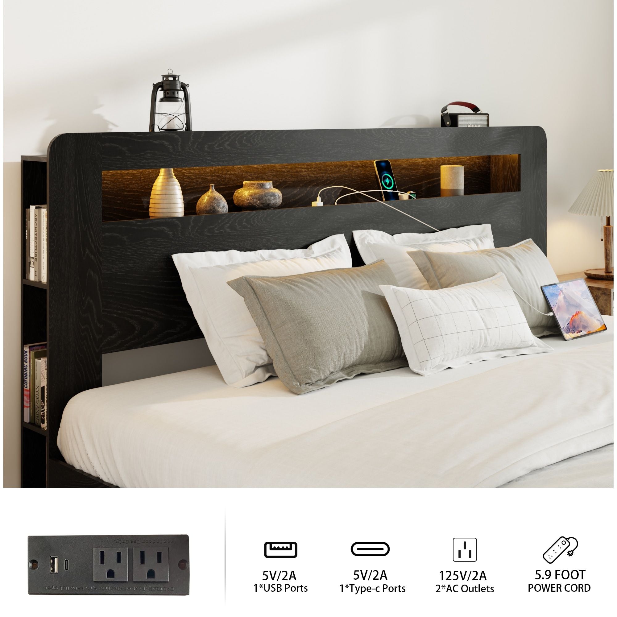 Queen Size Platform Bed Frame w/ LED Light by Yeah Depot - Comfortable Living Decor