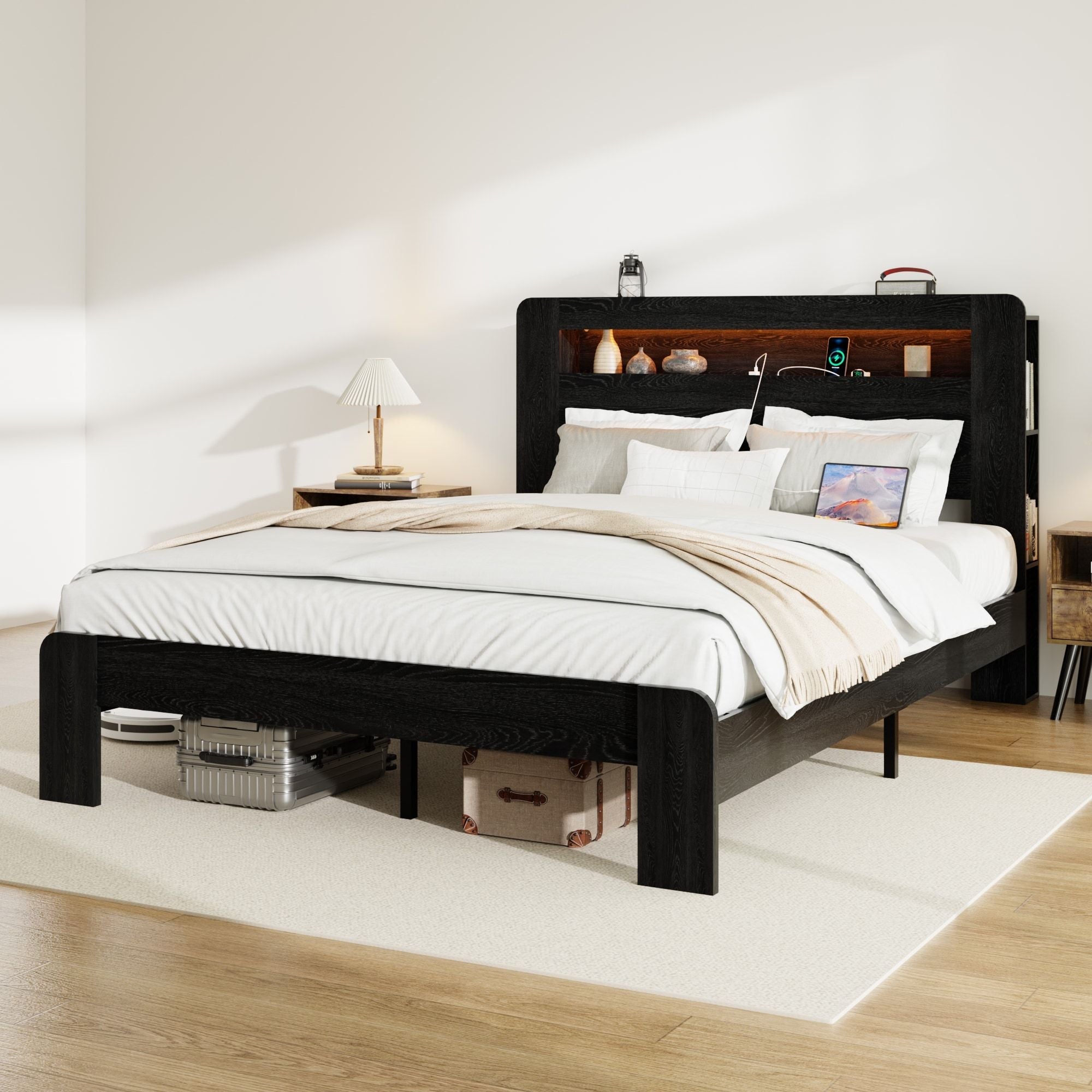 Queen Size Platform Bed Frame w/ LED Light by Yeah Depot - Comfortable Living Decor