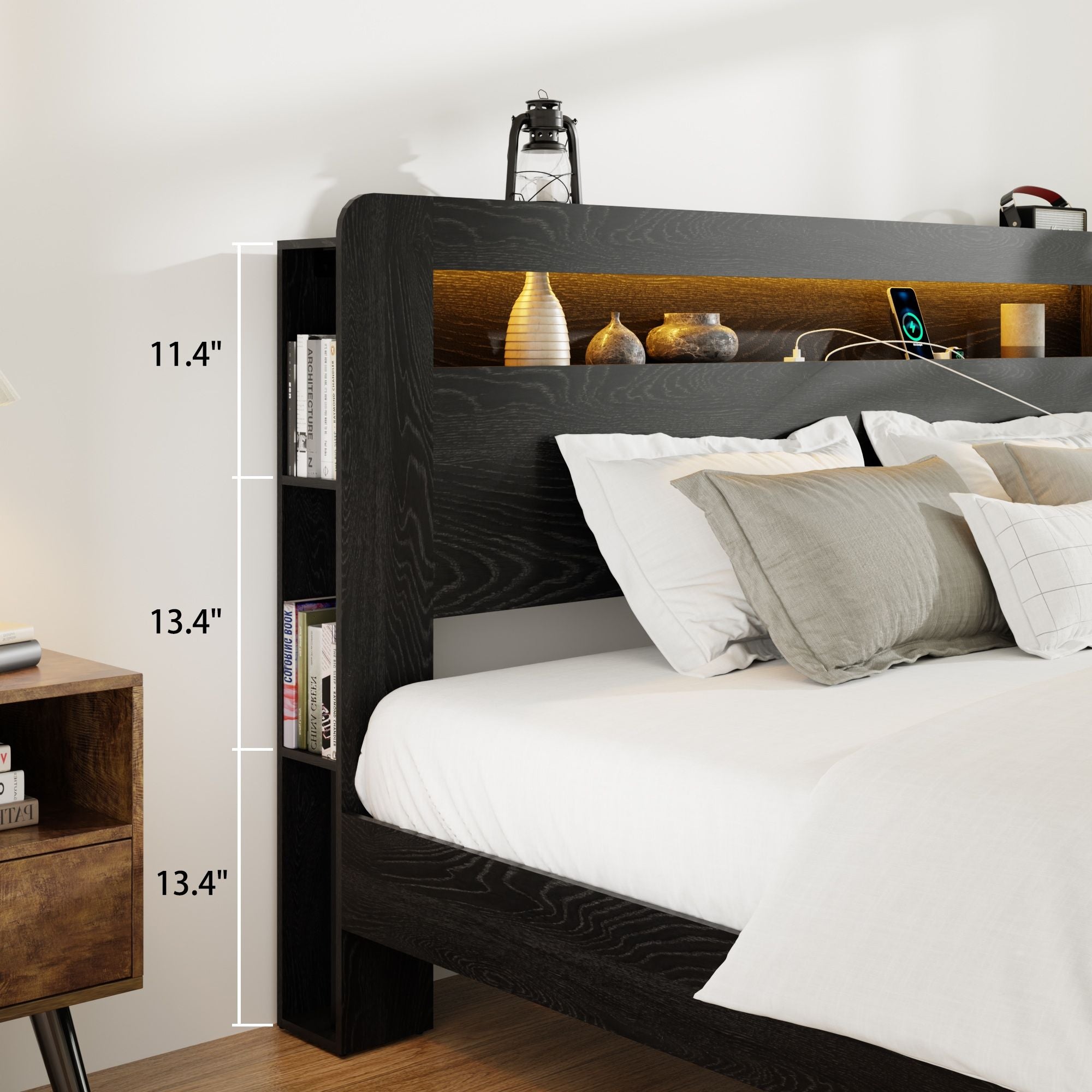 Queen Size Platform Bed Frame w/ LED Light by Yeah Depot - Comfortable Living Decor