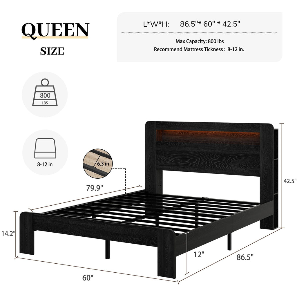 Queen Size Platform Bed Frame w/ LED Light by Yeah Depot - Comfortable Living Decor