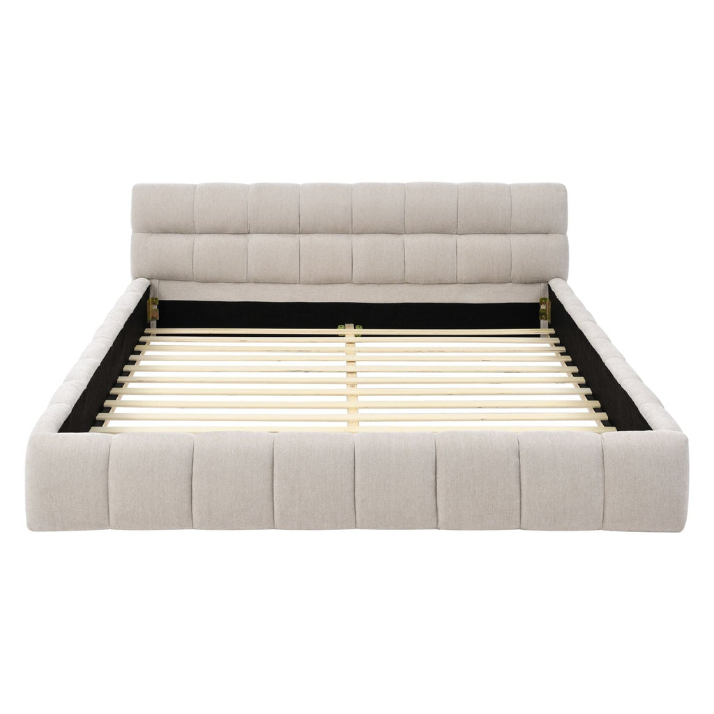 Queen Size Upholstered Bed Frame with Chenille Fabric by Yeah Depot - Comfortable Living Decor