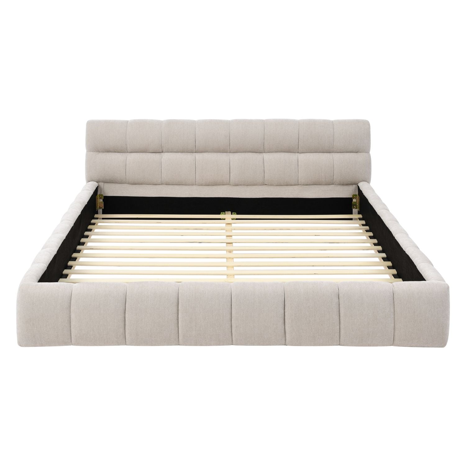 Queen Size Upholstered Bed Frame with Chenille Fabric by Yeah Depot - Comfortable Living Decor