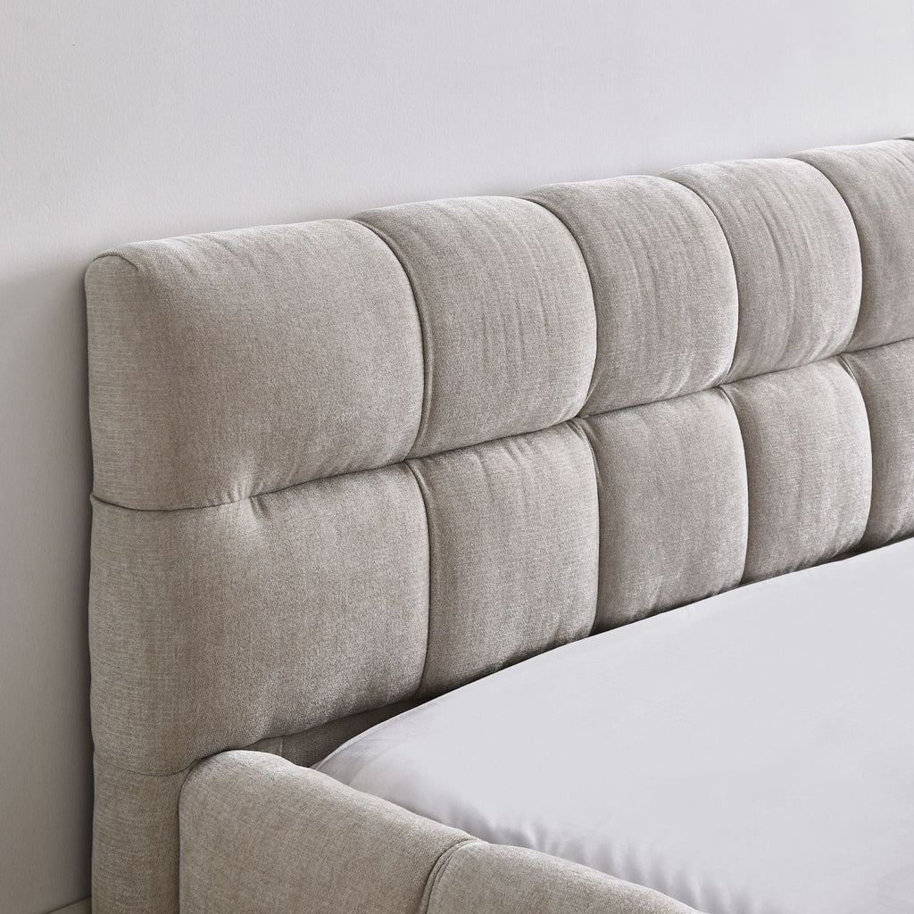 Queen Size Upholstered Bed Frame with Chenille Fabric by Yeah Depot - Comfortable Living Decor