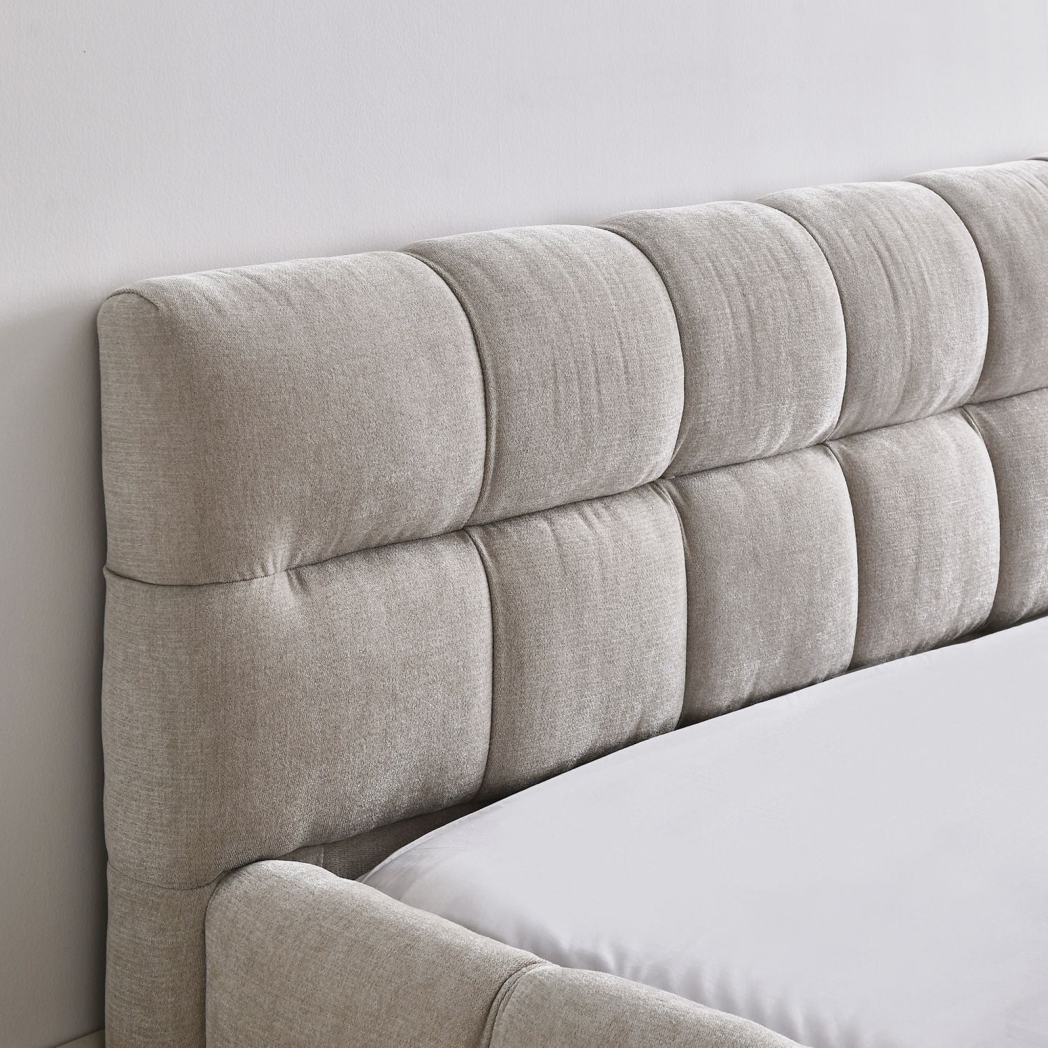 Queen Size Upholstered Bed Frame with Chenille Fabric by Yeah Depot - Comfortable Living Decor