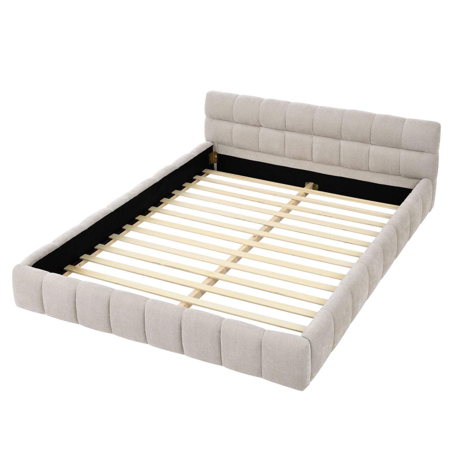 Queen Size Upholstered Bed Frame with Chenille Fabric by Yeah Depot - Comfortable Living Decor