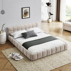 Queen Size Upholstered Bed Frame with Chenille Fabric by Yeah Depot - Comfortable Living Decor