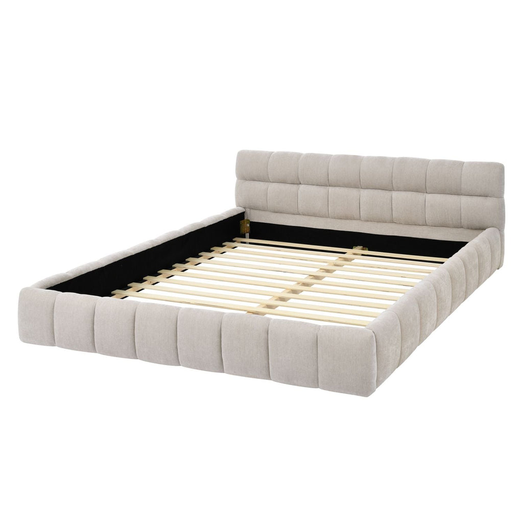 Queen Size Upholstered Bed Frame with Chenille Fabric by Yeah Depot - Comfortable Living Decor