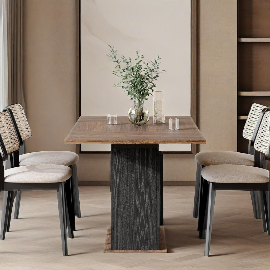 Rectangle Dining Table, Modern Kitchen Table Set for 6, Wooden Furniture with Heavy Duty Base - Comfortable Living Decor