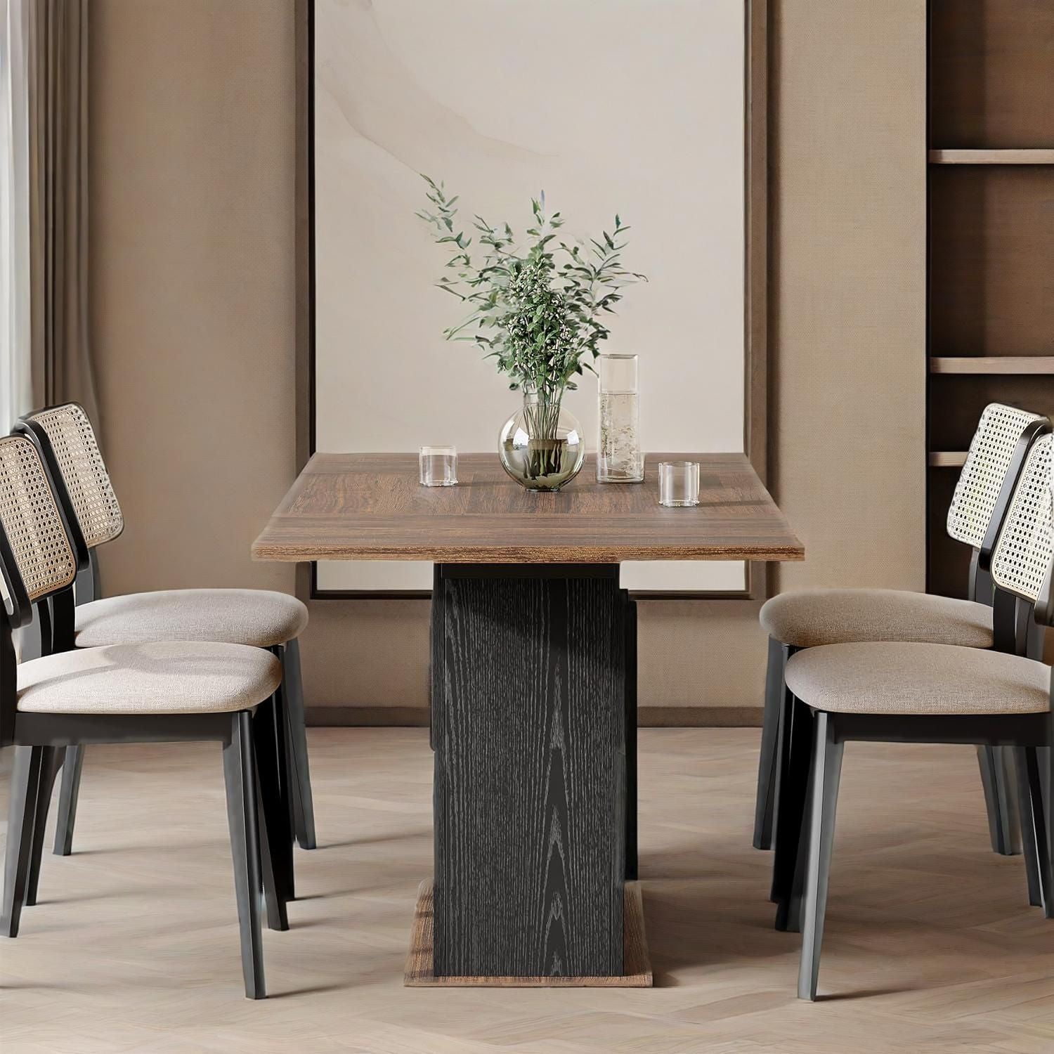 Rectangle Dining Table, Modern Kitchen Table Set for 6, Wooden Furniture with Heavy Duty Base - Comfortable Living Decor