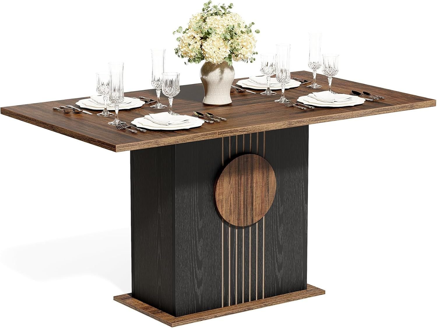 Rectangle Dining Table, Modern Kitchen Table Set for 6, Wooden Furniture with Heavy Duty Base - Comfortable Living Decor
