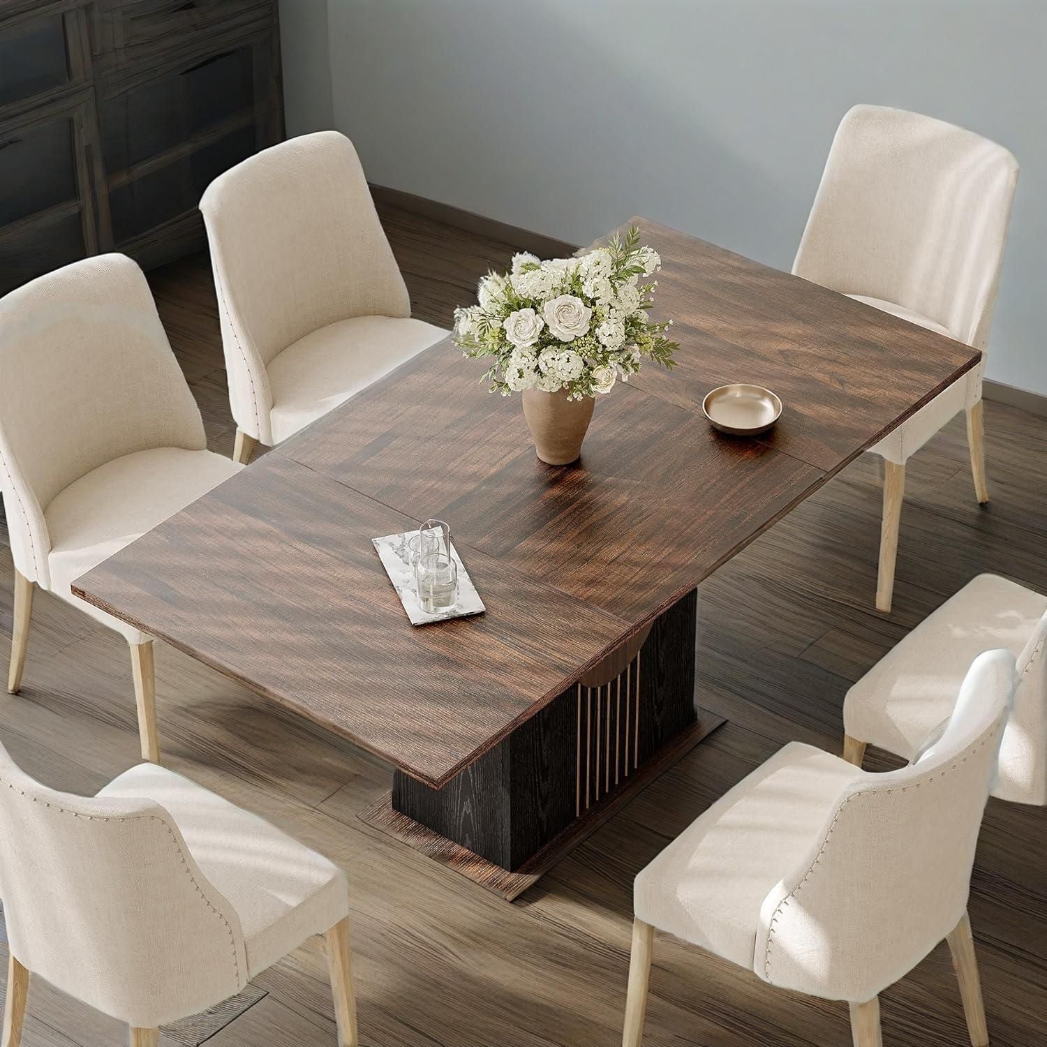 Rectangle Dining Table, Modern Kitchen Table Set for 6, Wooden Furniture with Heavy Duty Base - Comfortable Living Decor