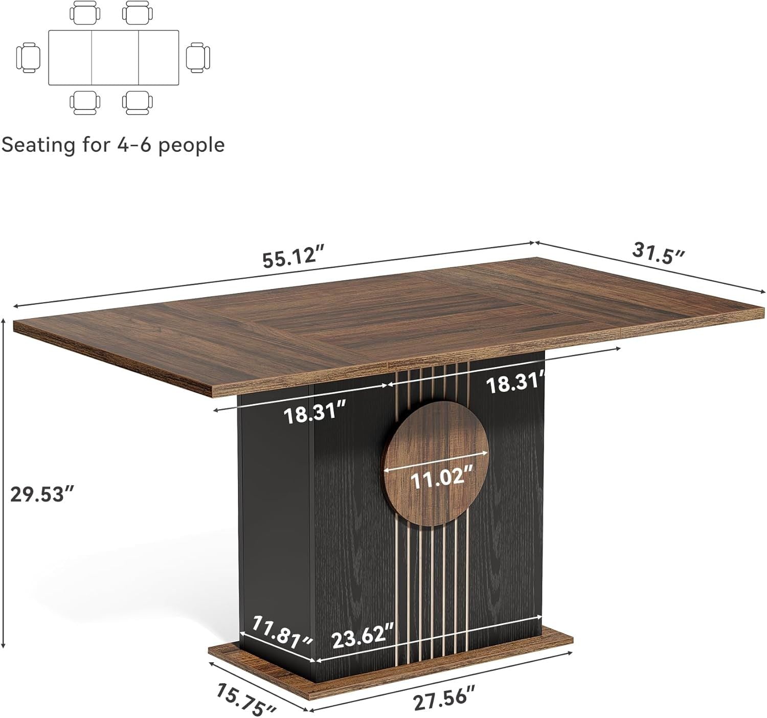 Rectangle Dining Table, Modern Kitchen Table Set for 6, Wooden Furniture with Heavy Duty Base - Comfortable Living Decor
