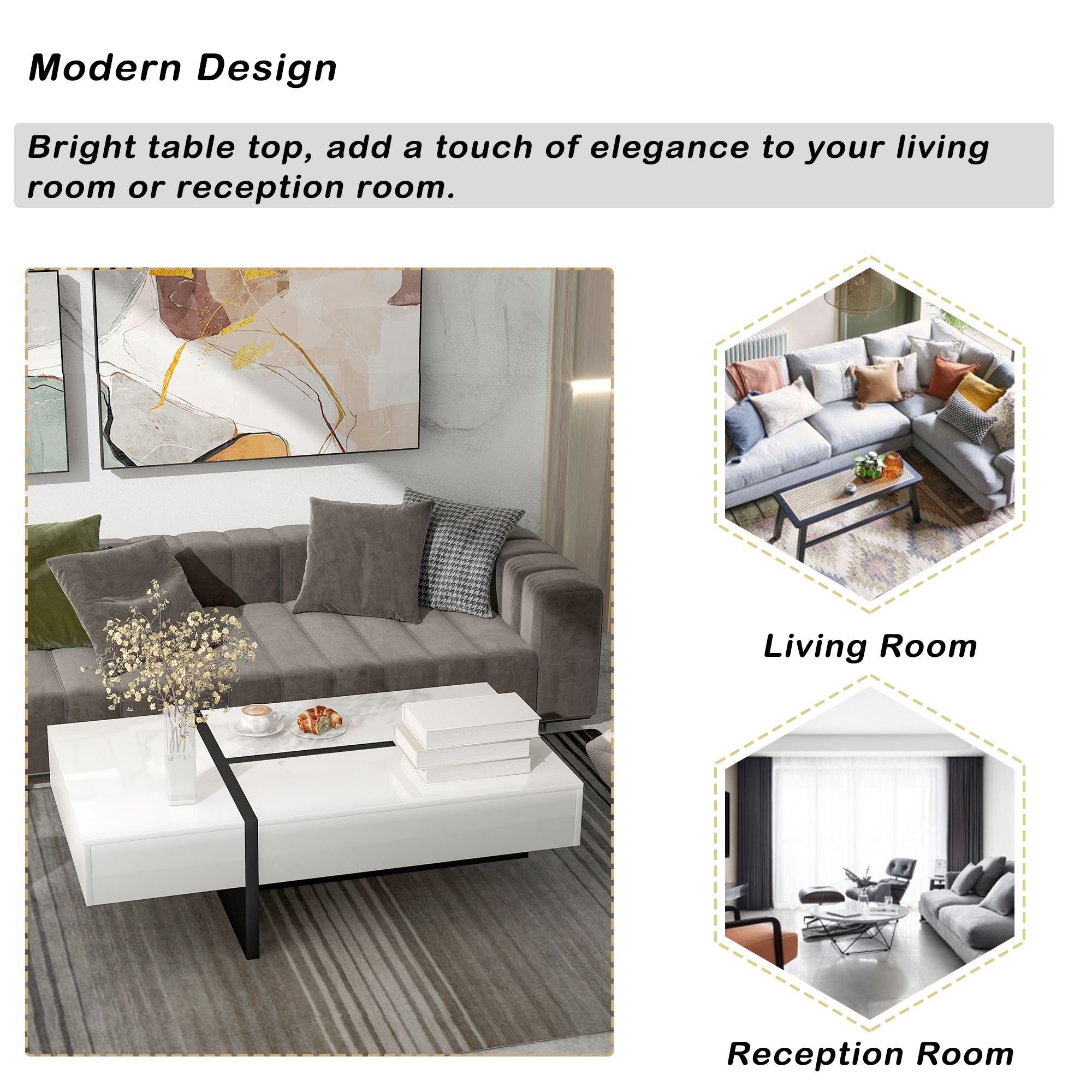 Rosmary High Gloss Surface Cocktail Table by Orien - Comfortable Living Decor