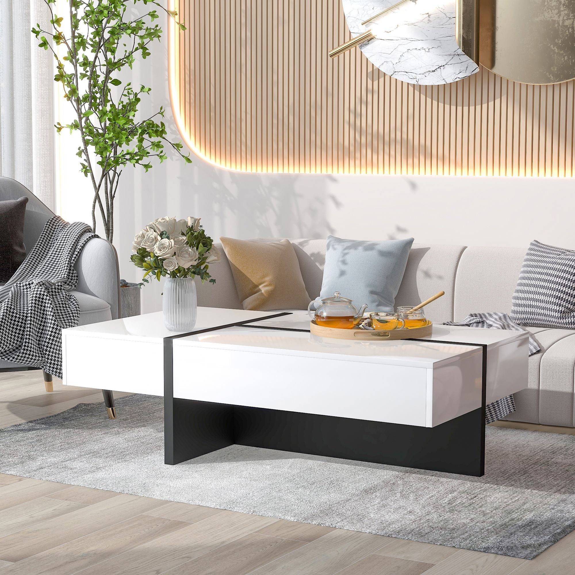 Rosmary High Gloss Surface Cocktail Table by Orien - Comfortable Living Decor