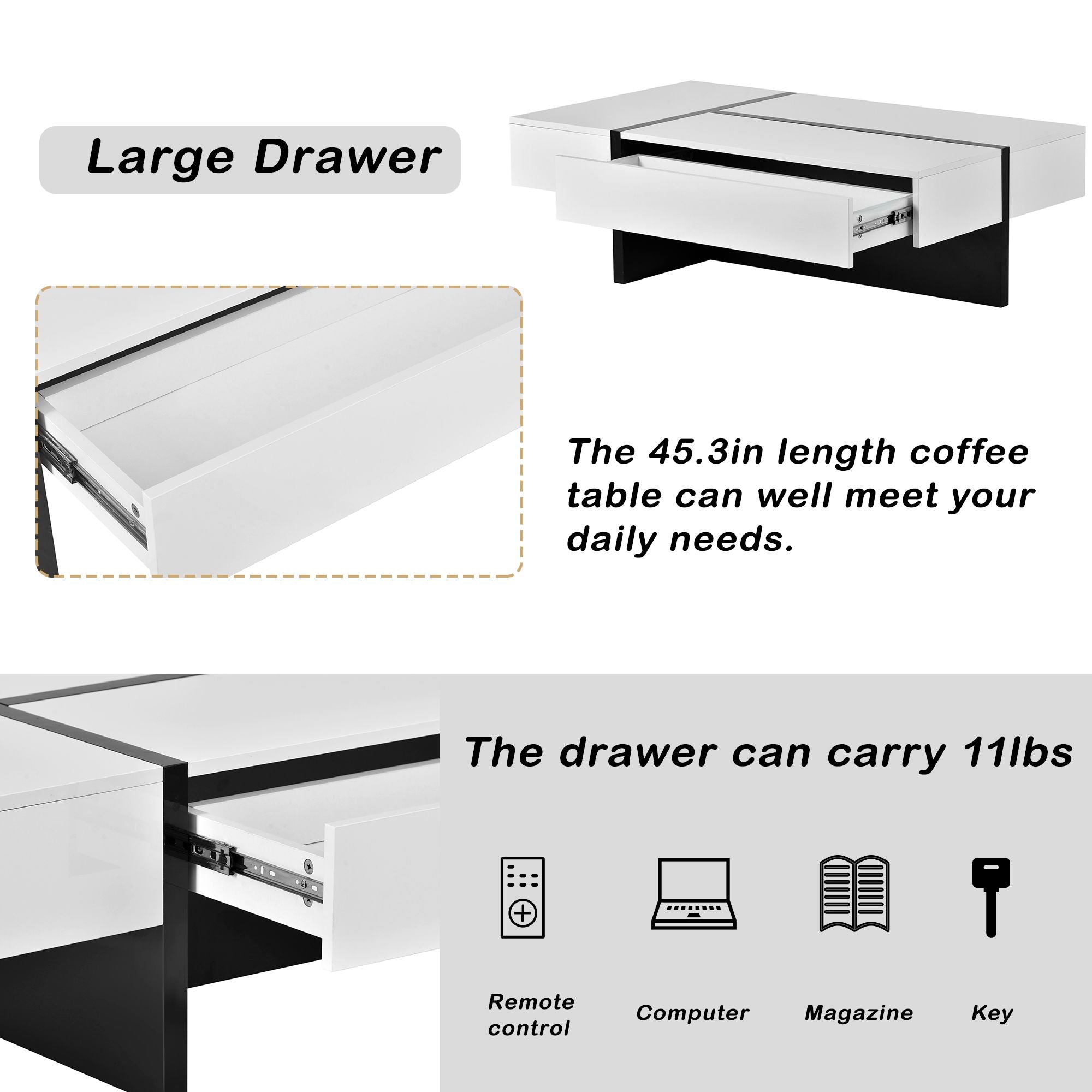 Rosmary High Gloss Surface Cocktail Table by Orien - Comfortable Living Decor