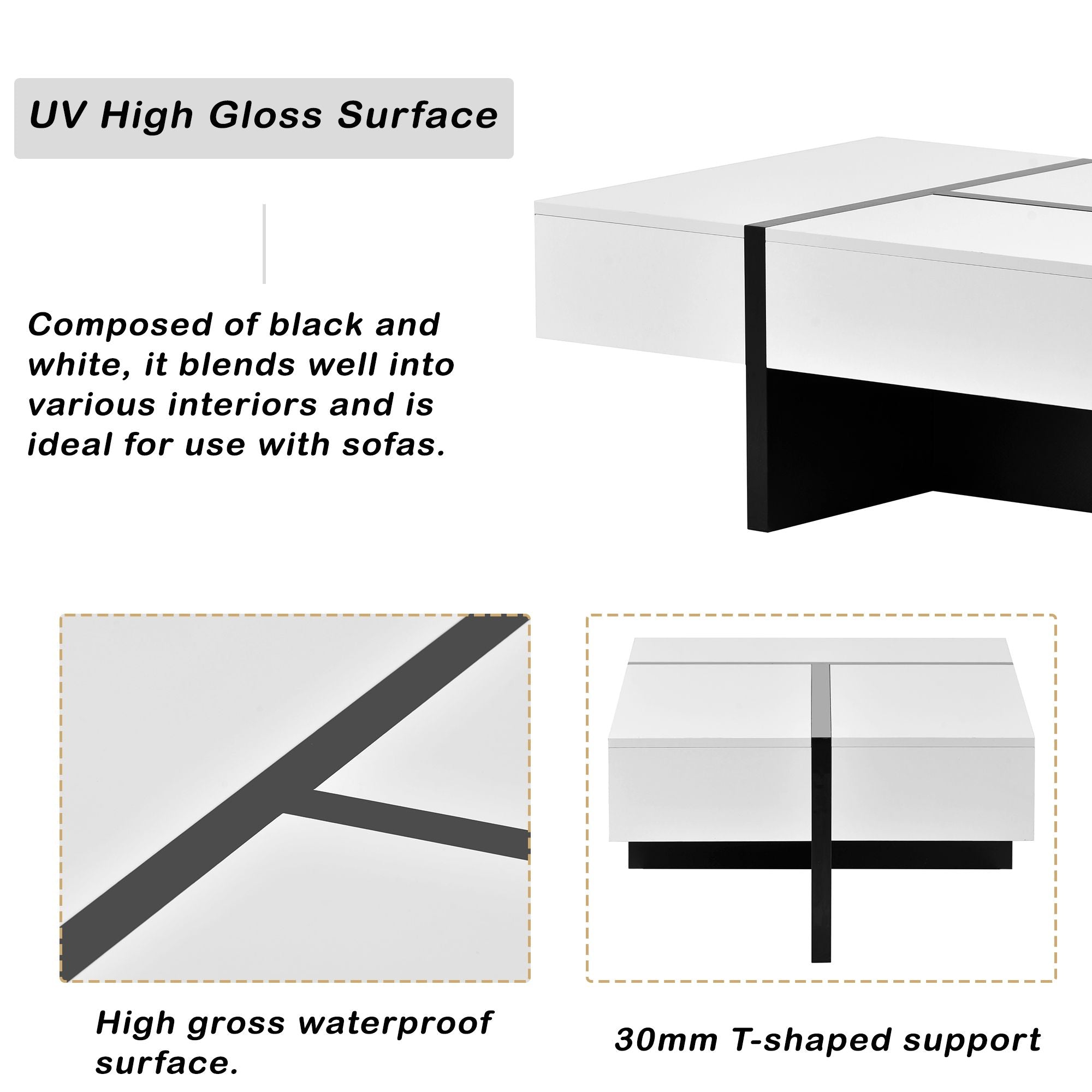 Rosmary High Gloss Surface Cocktail Table by Orien - Comfortable Living Decor