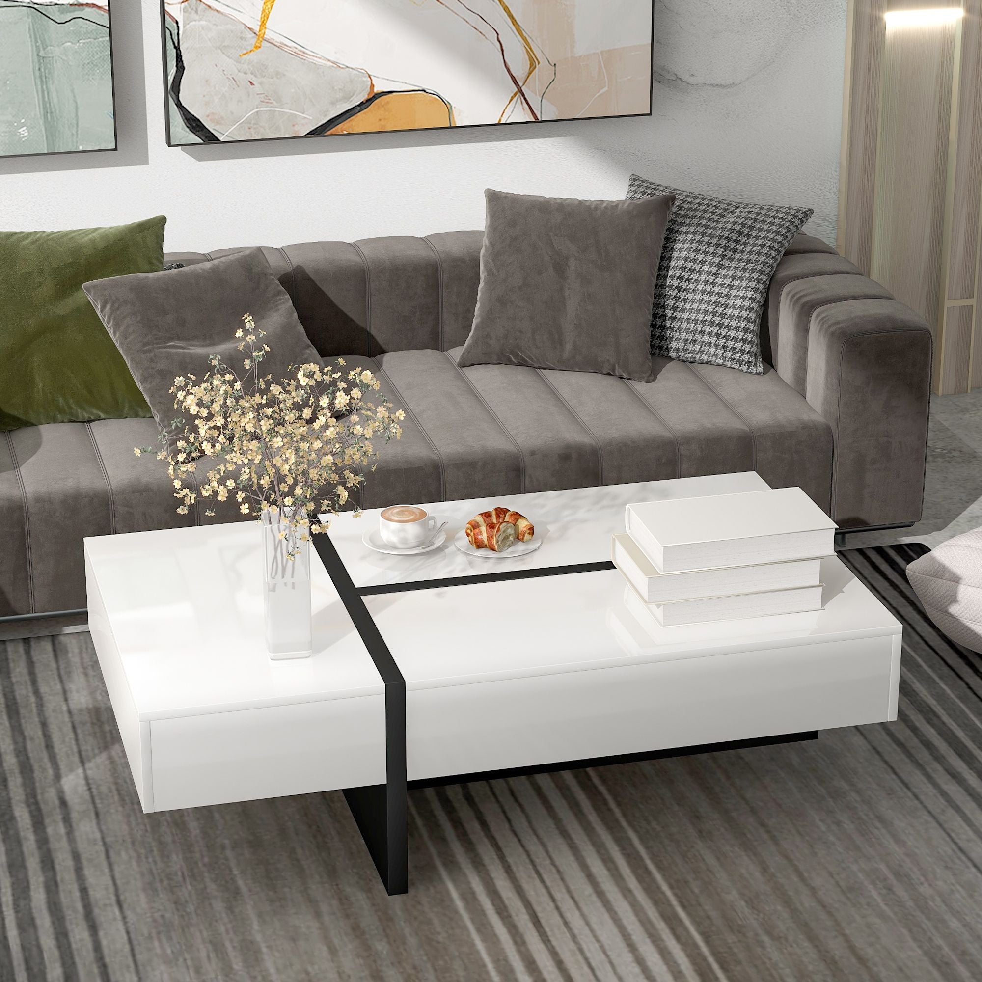 Rosmary High Gloss Surface Cocktail Table by Orien - Comfortable Living Decor