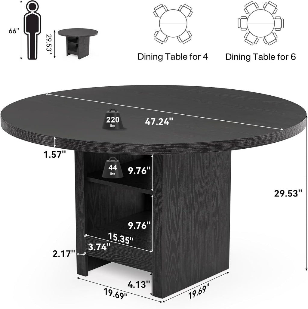 Round Dining Table with Storage, Modern Wood Dinner Table - Comfortable Living Decor