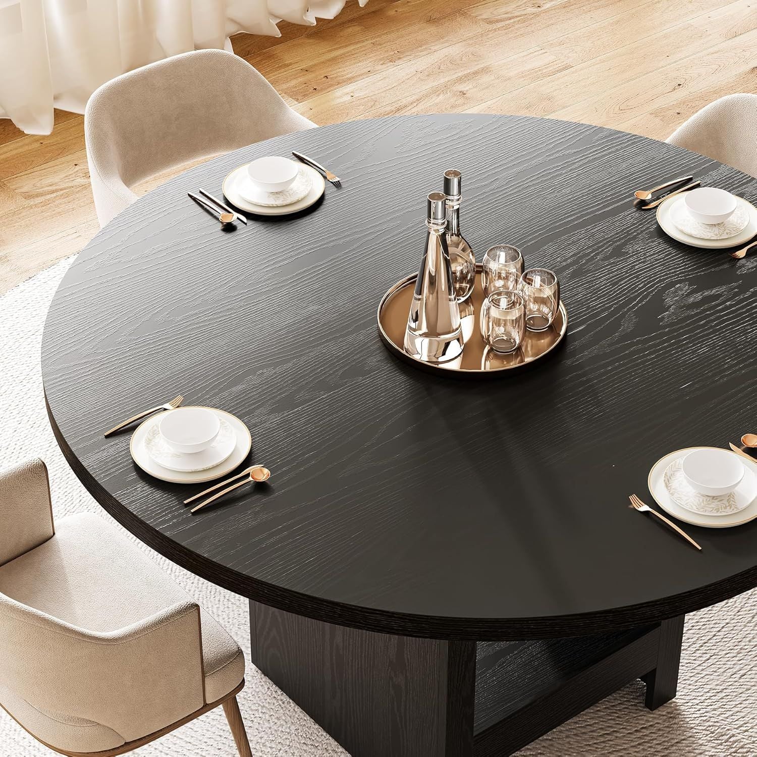 Round Dining Table with Storage, Modern Wood Dinner Table - Comfortable Living Decor