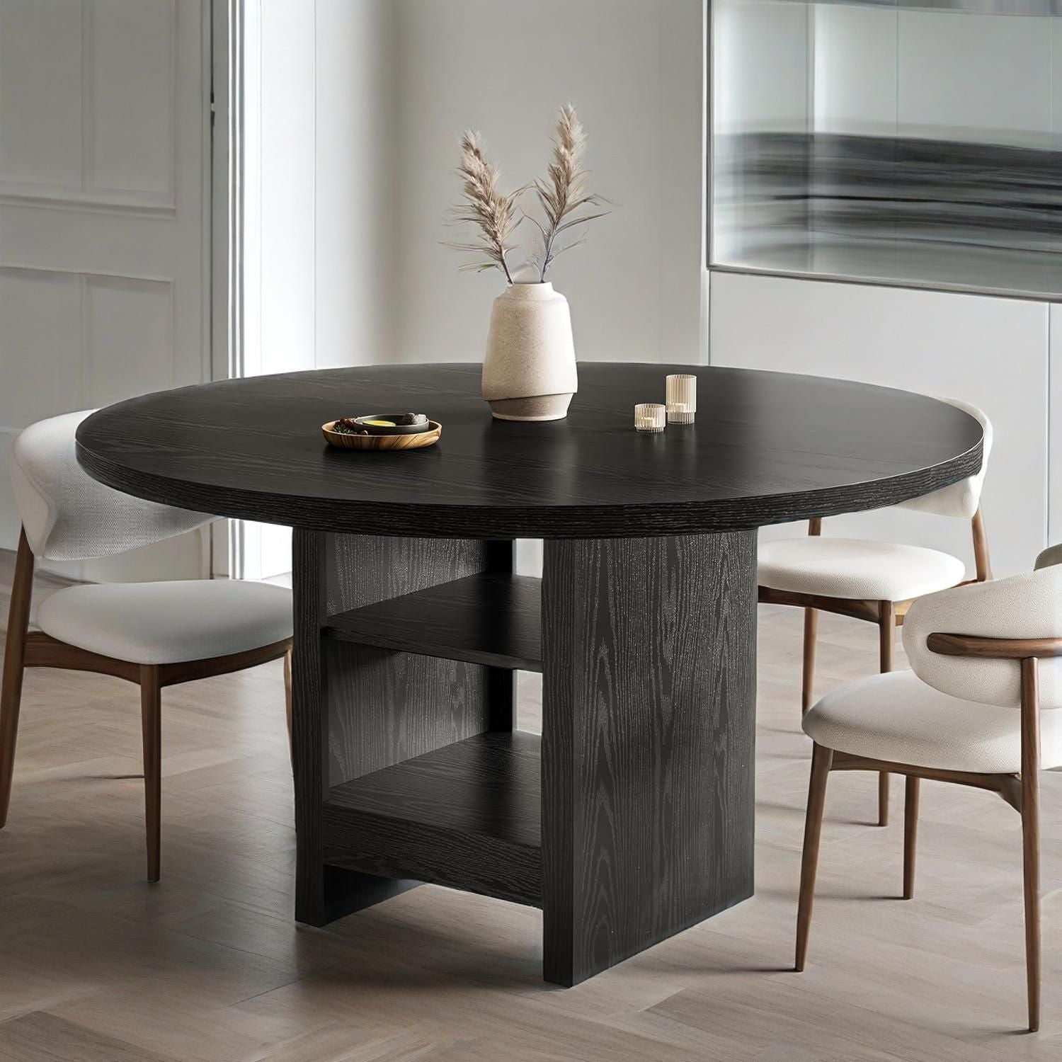 Round Dining Table with Storage, Modern Wood Dinner Table - Comfortable Living Decor