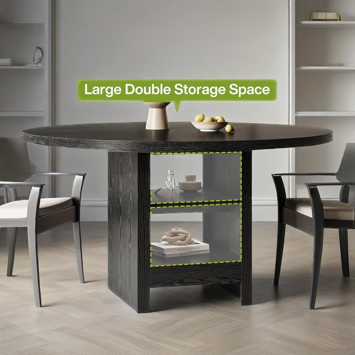 Round Dining Table with Storage, Modern Wood Dinner Table - Comfortable Living Decor
