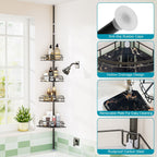 Rust - Resistant Corner Shower Caddy For Bathroom 4 Height Adjustable Shelves With Tension Pole Towel Bar Hanging Hook Floor Standing Bath Storage Rack 8.66 - 116.14IN - Comfortable Living Decor