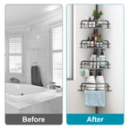 Rust - Resistant Corner Shower Caddy For Bathroom 4 Height Adjustable Shelves With Tension Pole Towel Bar Hanging Hook Floor Standing Bath Storage Rack 8.66 - 116.14IN - Comfortable Living Decor