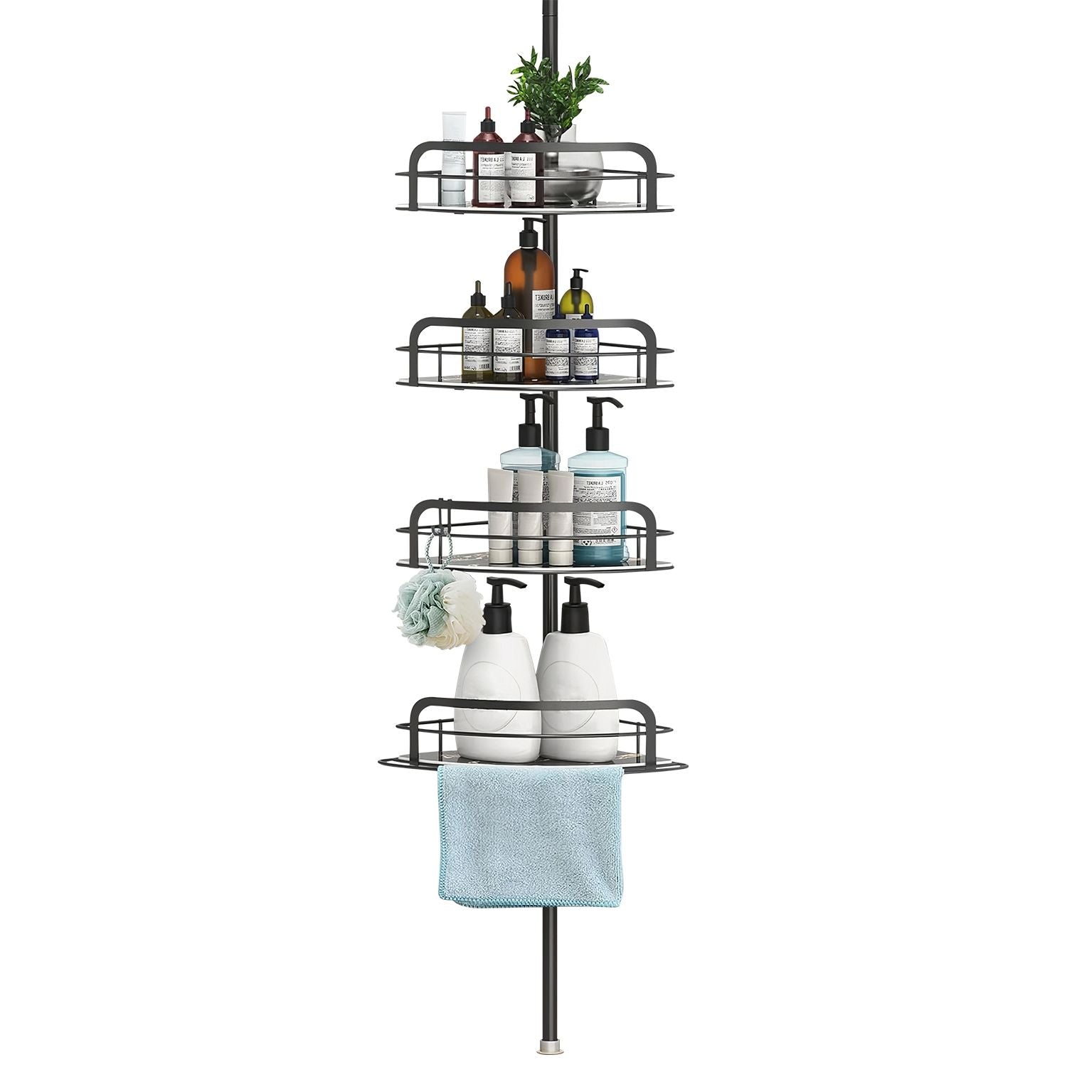 Rust - Resistant Corner Shower Caddy For Bathroom 4 Height Adjustable Shelves With Tension Pole Towel Bar Hanging Hook Floor Standing Bath Storage Rack 8.66 - 116.14IN - Comfortable Living Decor