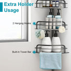Rust - Resistant Corner Shower Caddy For Bathroom 4 Height Adjustable Shelves With Tension Pole Towel Bar Hanging Hook Floor Standing Bath Storage Rack 8.66 - 116.14IN - Comfortable Living Decor