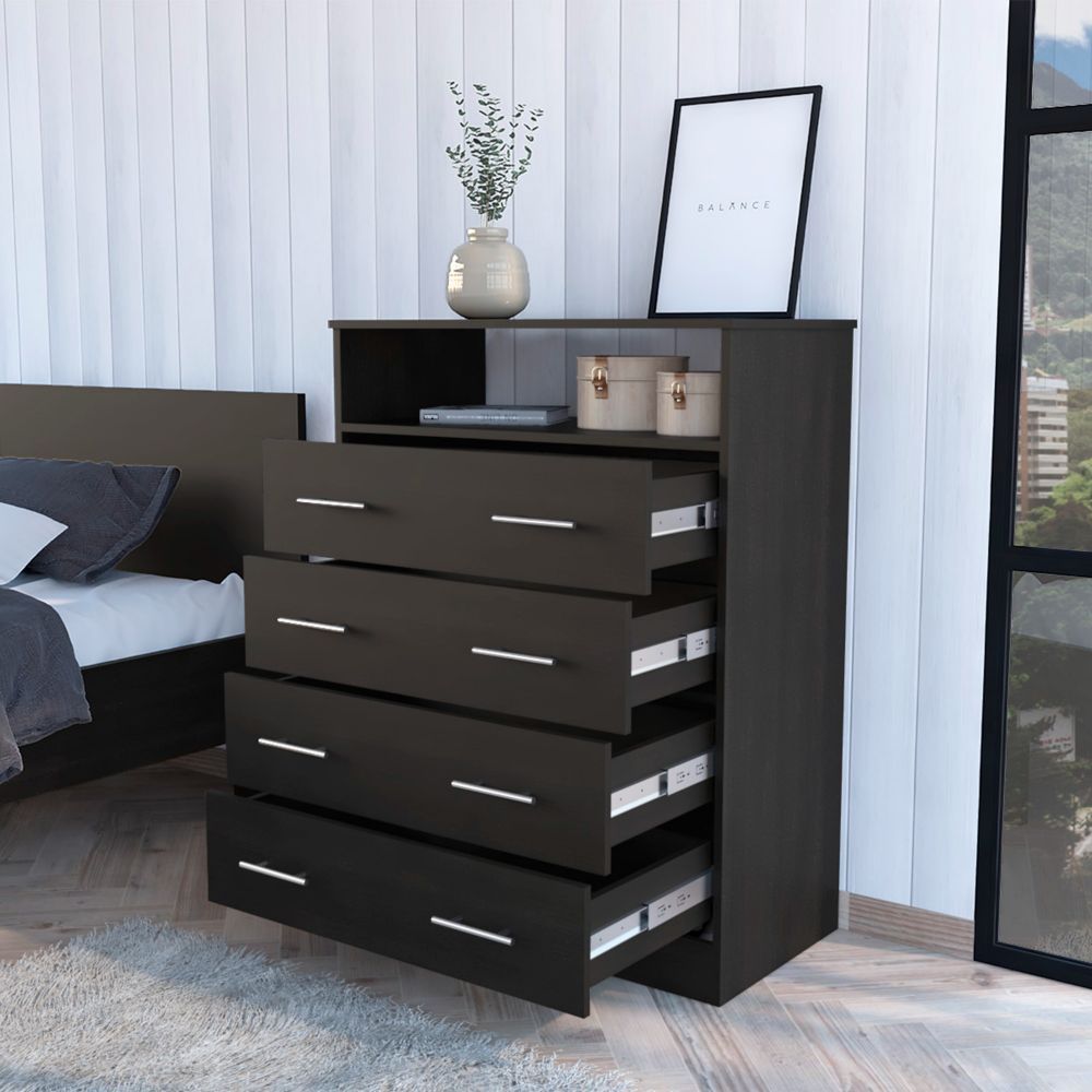 Serbian Four Drawer Dresser, Superior Top, One Open Shelf - Comfortable Living Decor