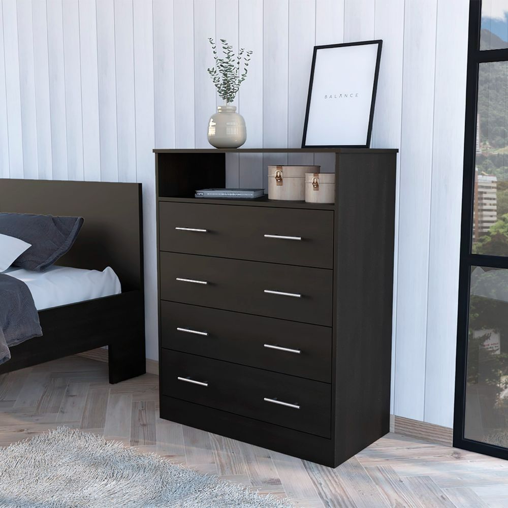 Serbian Four Drawer Dresser, Superior Top, One Open Shelf - Comfortable Living Decor
