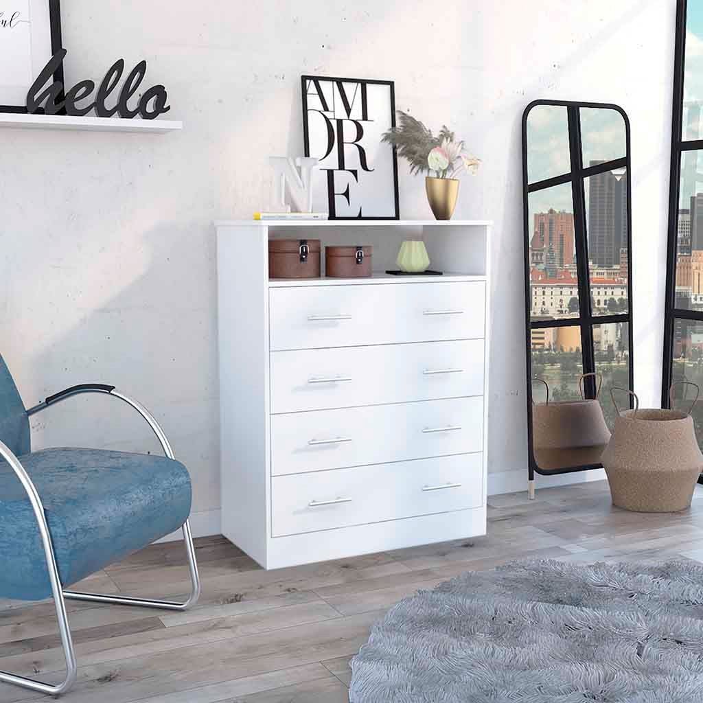 Serbian Four Drawer Dresser, Superior Top, One Open Shelf - Comfortable Living Decor