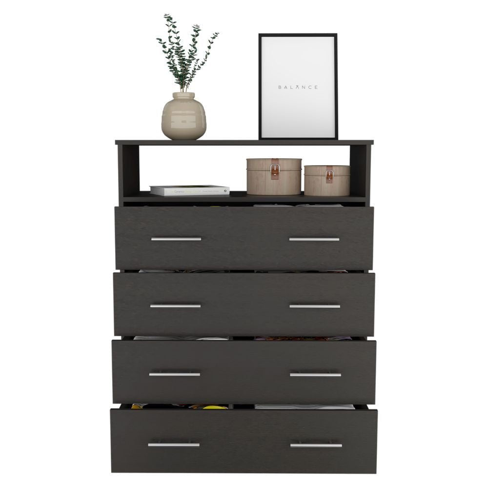 Serbian Four Drawer Dresser, Superior Top, One Open Shelf - Comfortable Living Decor