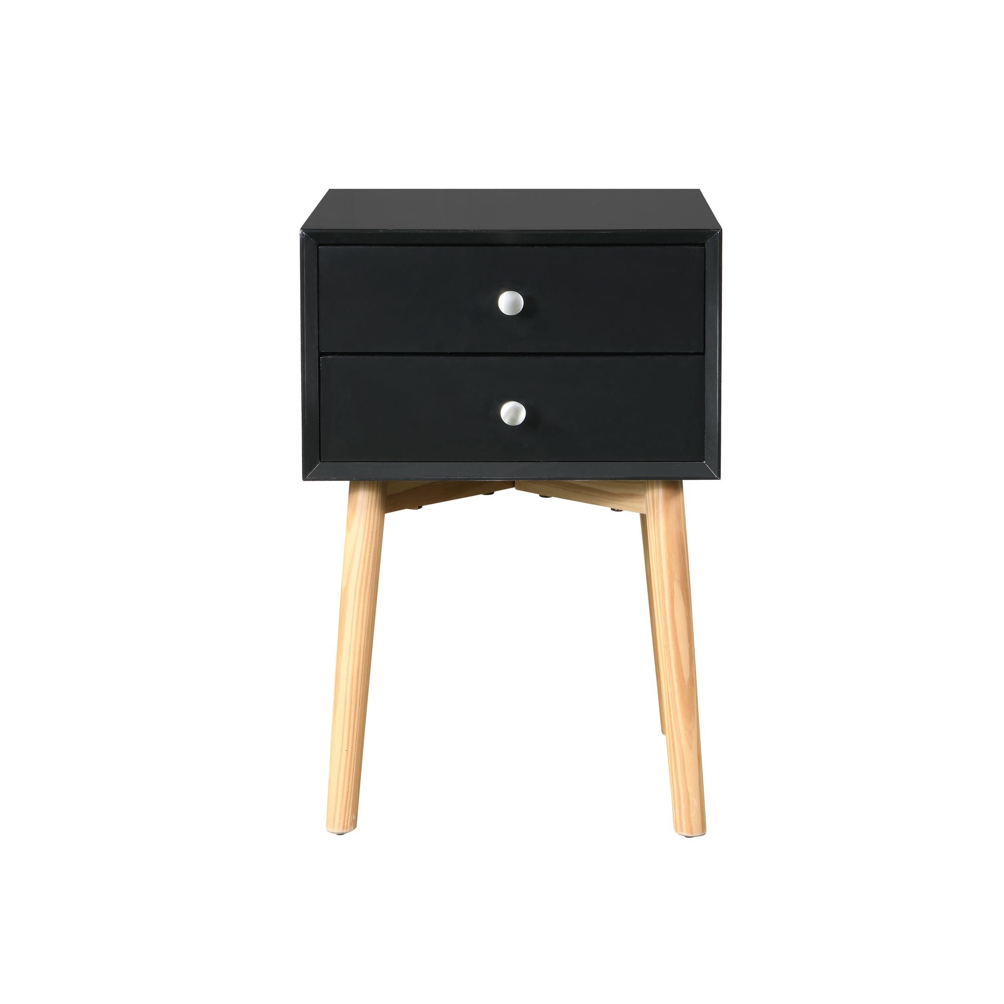 Side Table with 2 Drawer and Rubber Wood Legs; Mid - Century Modern Storage Cabinet for Bedroom Living Room Furniture; Black - Comfortable Living Decor