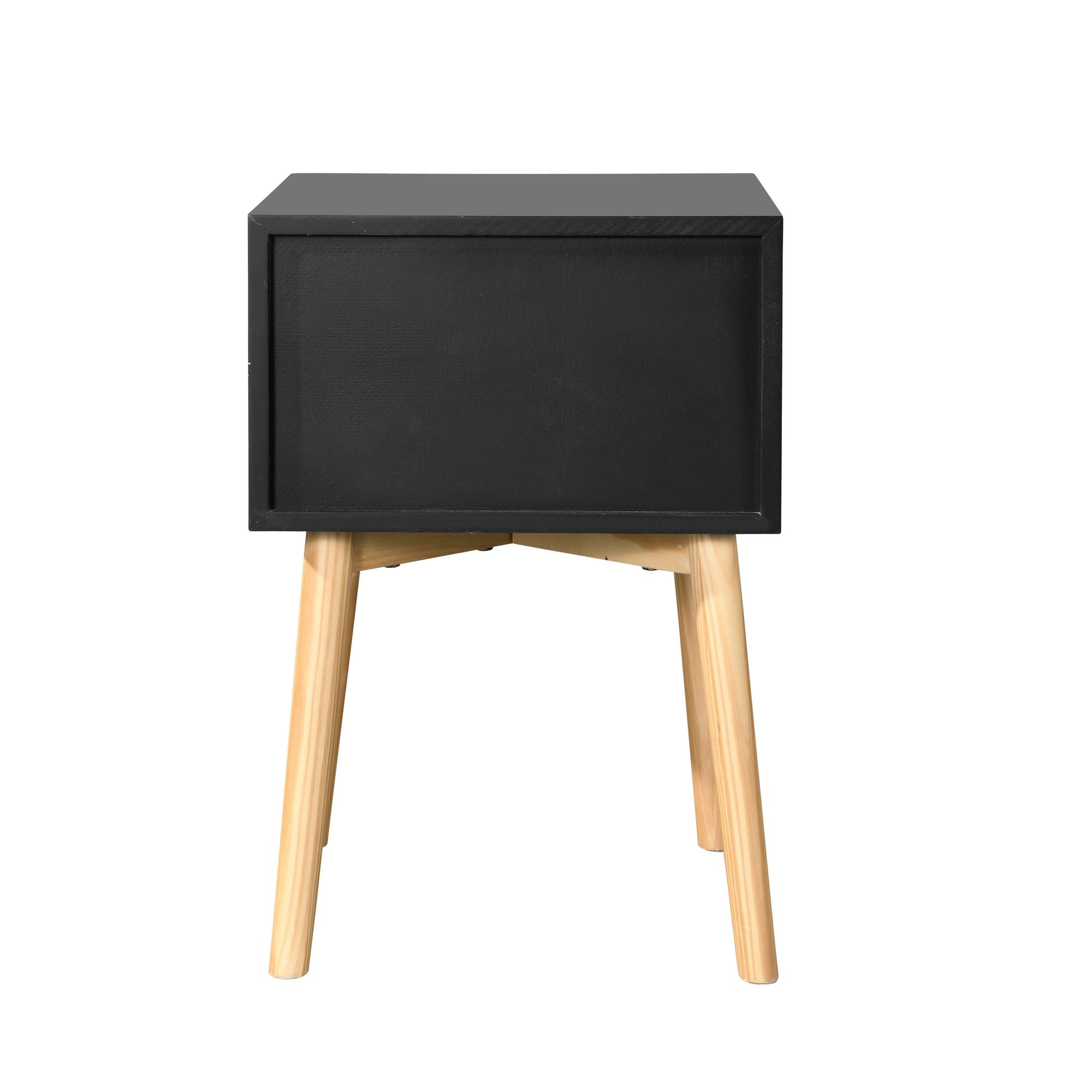 Side Table with 2 Drawer and Rubber Wood Legs; Mid - Century Modern Storage Cabinet for Bedroom Living Room Furniture; Black - Comfortable Living Decor