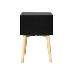 Side Table with 2 Drawer and Rubber Wood Legs; Mid - Century Modern Storage Cabinet for Bedroom Living Room Furniture; Black - Comfortable Living Decor