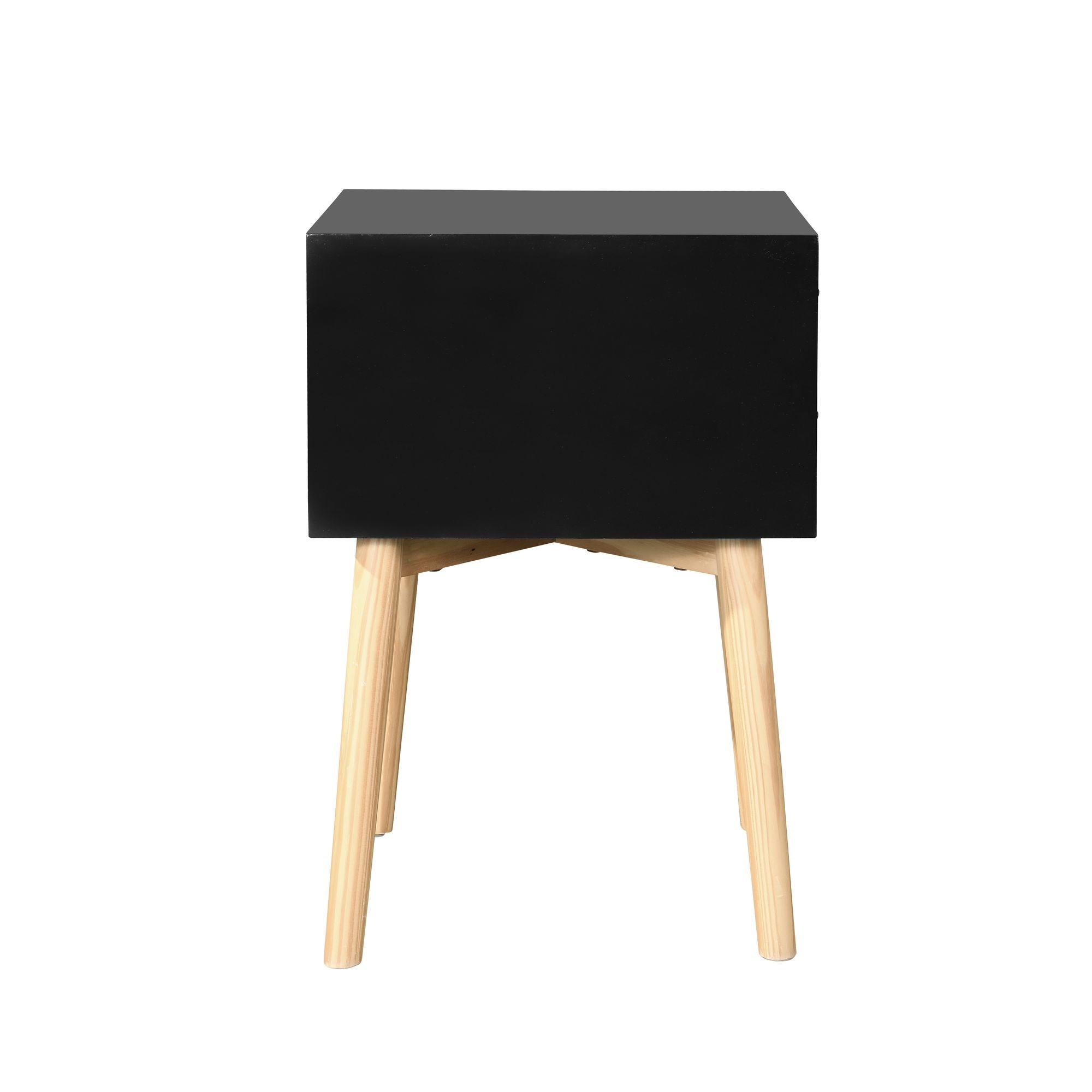 Side Table with 2 Drawer and Rubber Wood Legs; Mid - Century Modern Storage Cabinet for Bedroom Living Room Furniture; Black - Comfortable Living Decor