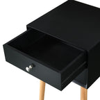 Side Table with 2 Drawer and Rubber Wood Legs; Mid - Century Modern Storage Cabinet for Bedroom Living Room Furniture; Black - Comfortable Living Decor