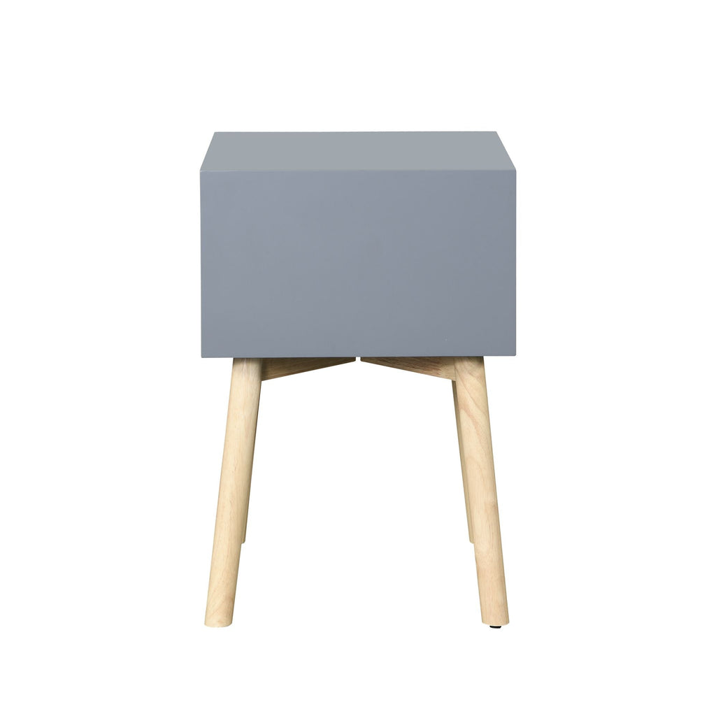 Side Table with 2 Drawer and Rubber Wood Legs; Mid - Century Modern Storage Cabinet for Bedroom Living Room Furniture; Gray - Comfortable Living Decor