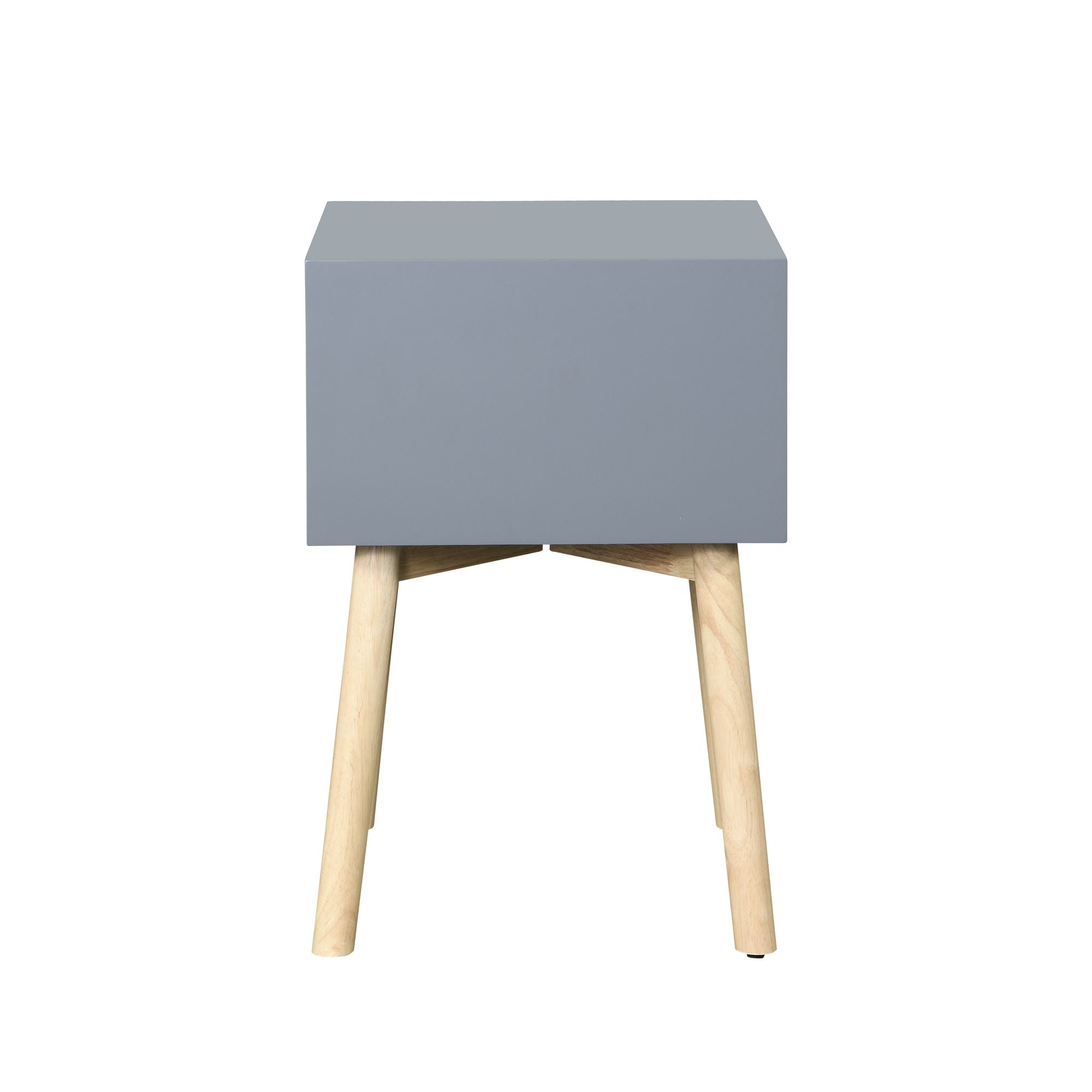 Side Table with 2 Drawer and Rubber Wood Legs; Mid - Century Modern Storage Cabinet for Bedroom Living Room Furniture; Gray - Comfortable Living Decor