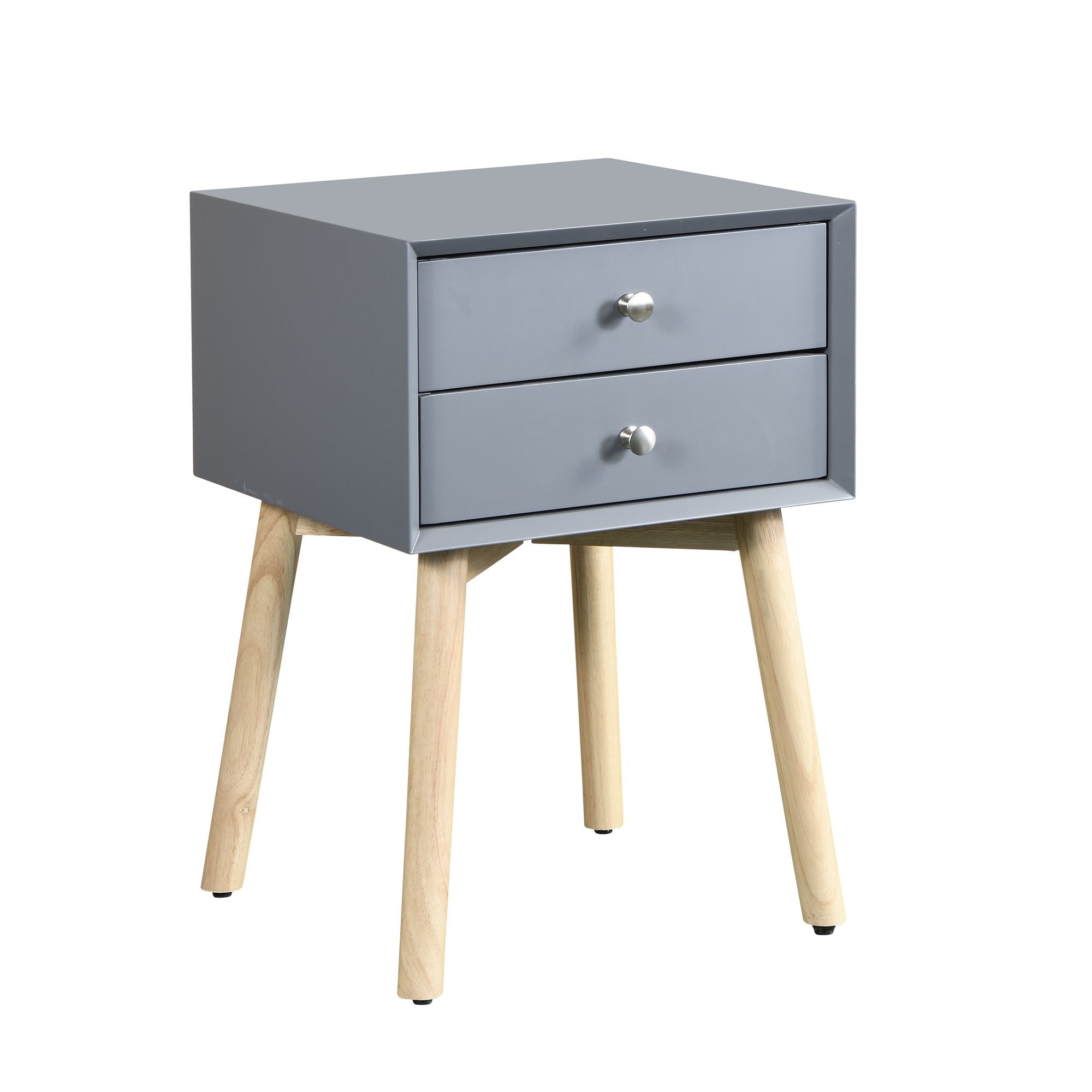 Side Table with 2 Drawer and Rubber Wood Legs; Mid - Century Modern Storage Cabinet for Bedroom Living Room Furniture; Gray - Comfortable Living Decor