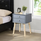 Side Table with 2 Drawer and Rubber Wood Legs; Mid - Century Modern Storage Cabinet for Bedroom Living Room Furniture; Gray - Comfortable Living Decor